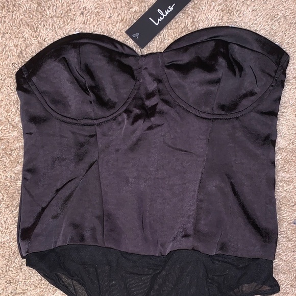 NWT Lulu’s Sultry Sweetie Black Strapless Satin Bustier Bodysuit Size Small - Picture 5 of 14